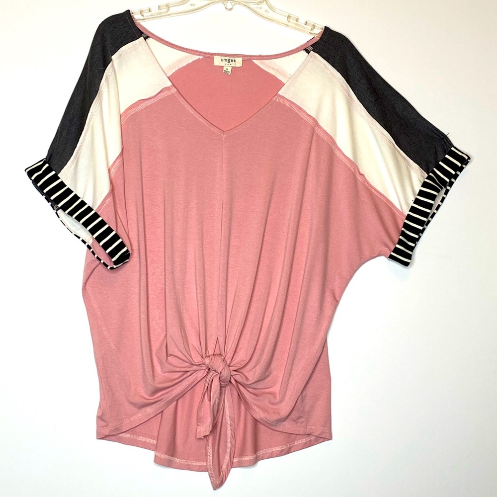 Oddy Women’s Colorblock Waist‎ Tie Top Sz S (oversized)